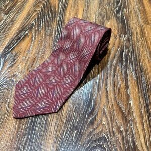100% Silk Burgundy Patterned Villa Bugatti Neck Tie Mens Vintage Wear‎ Red